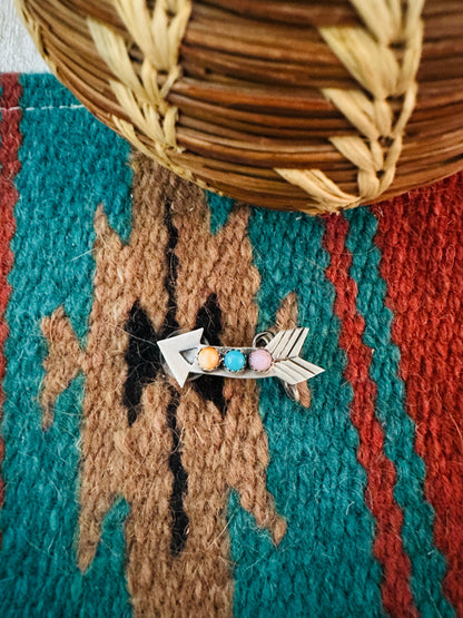 Navajo Multi Stone & Sterling Silver Arrow Earring