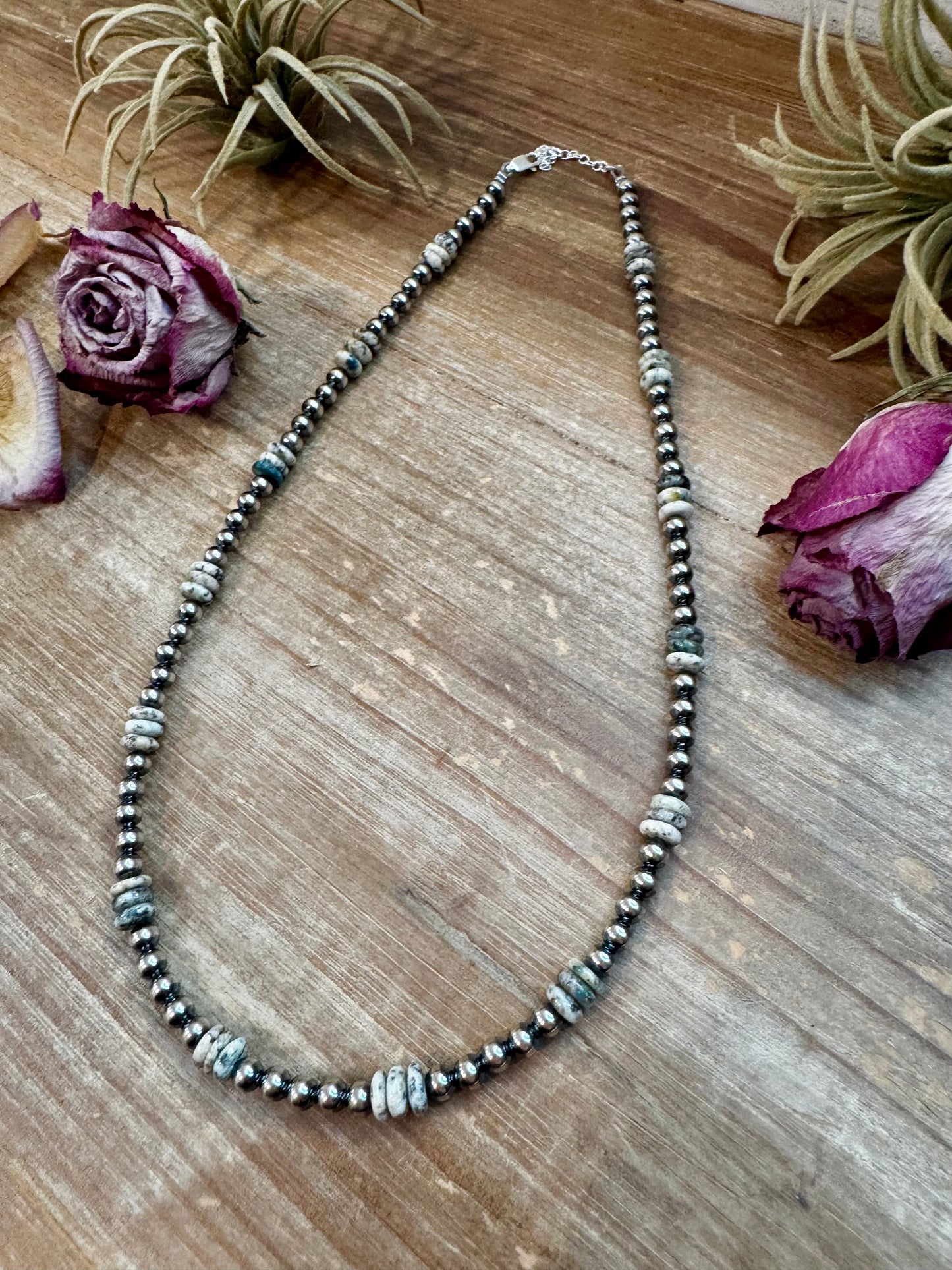 Azurite & Sterling Silver Pearl Necklace – 5mm - 19"