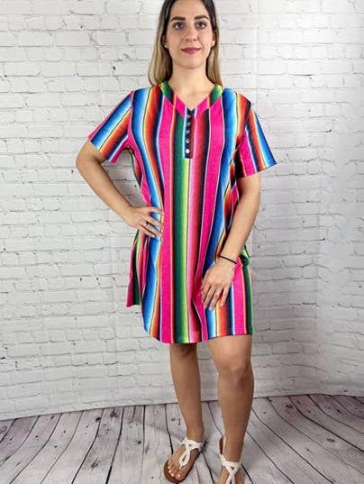 Tara Short Sleeve Tee Dress- Aztec