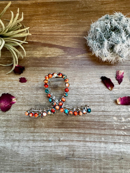 Smaller Orange and Turquoise magnesite beads Hair Clips