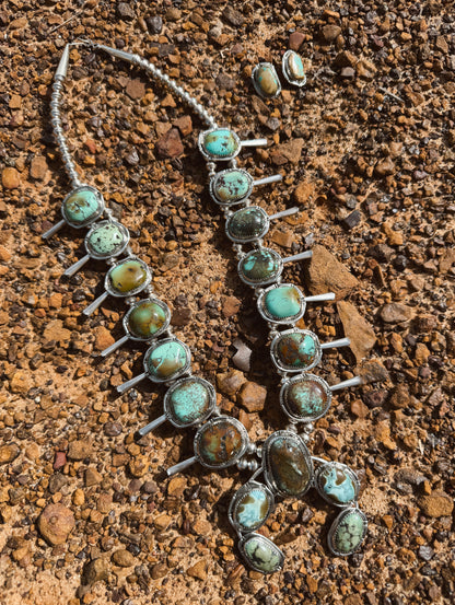 The Sonoran Gold Squash Blossom Necklace with Earrings