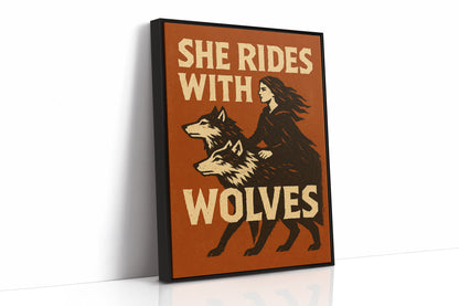 She Rides With Wolves Rustic Art Print