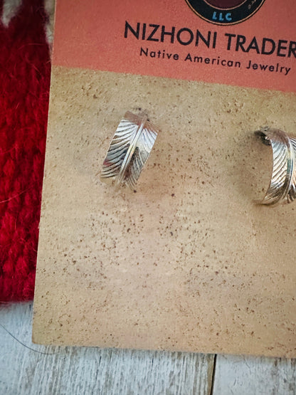 Navajo Sterling Silver Hoop Feather Earrings