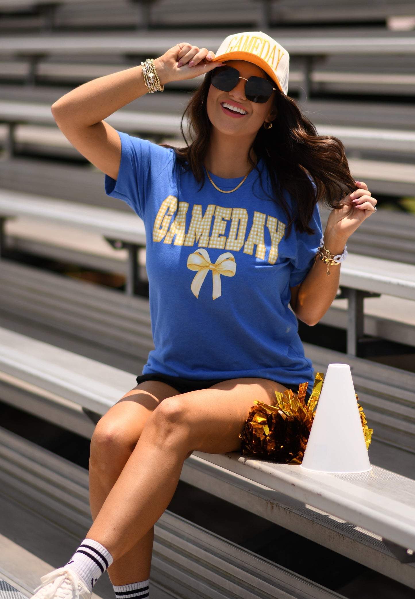Game Day Gingham Bow Royal Tee