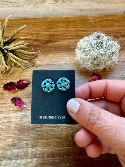 Cluster Flower Stud Blue Turquoise Earrings