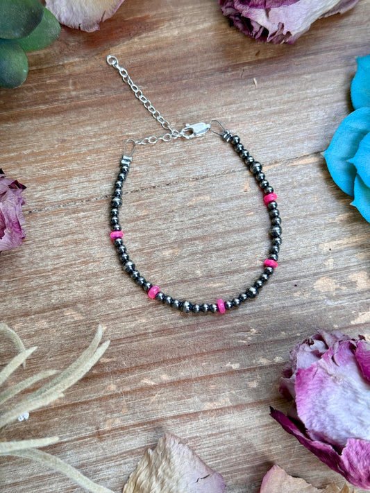 Pink Ethiopian Opal Bracelet – 3–4mm Sterling Silver Pearls