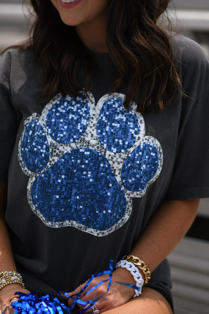 Blue & Silver Faux Glitter Paw Print Tee