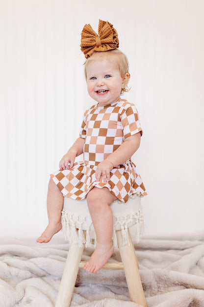 CHESTNUT CHECKERS DREAM BODYSUIT DRESS