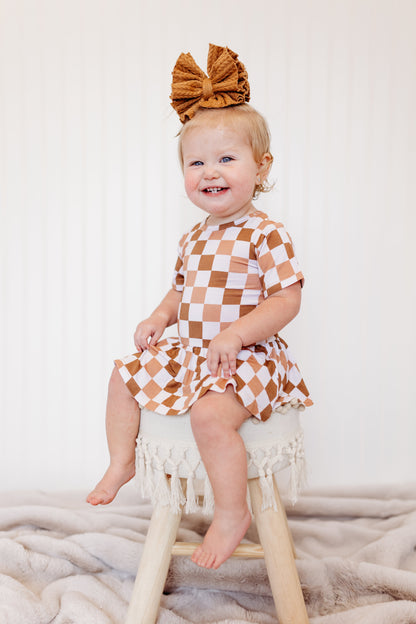 CHESTNUT CHECKERS DREAM BODYSUIT DRESS