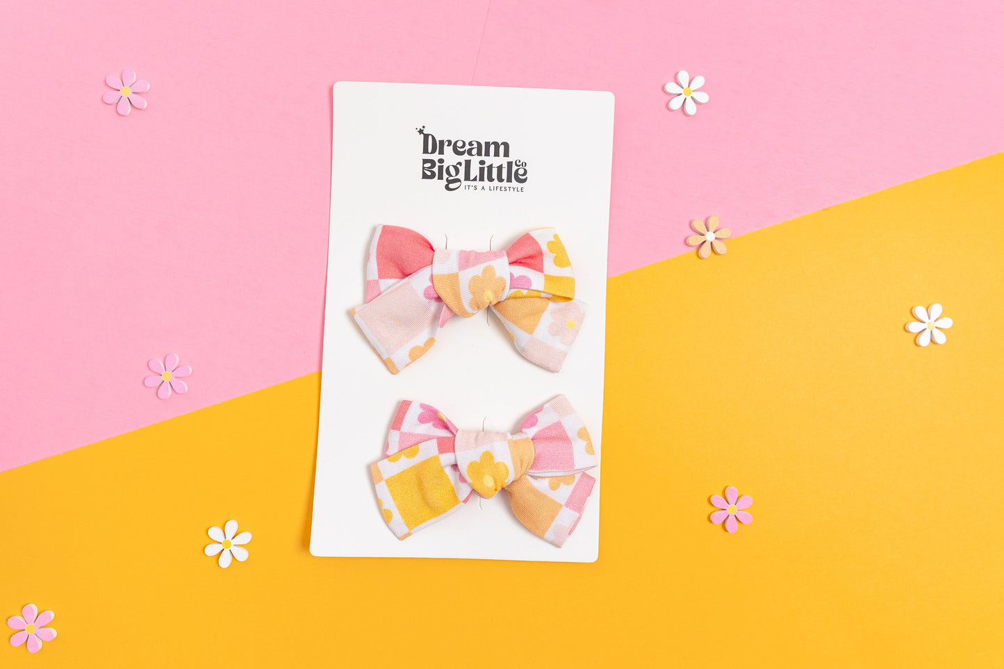 SUMMER SUNSET CHECKERS DREAM BOW HAIR CLIPS