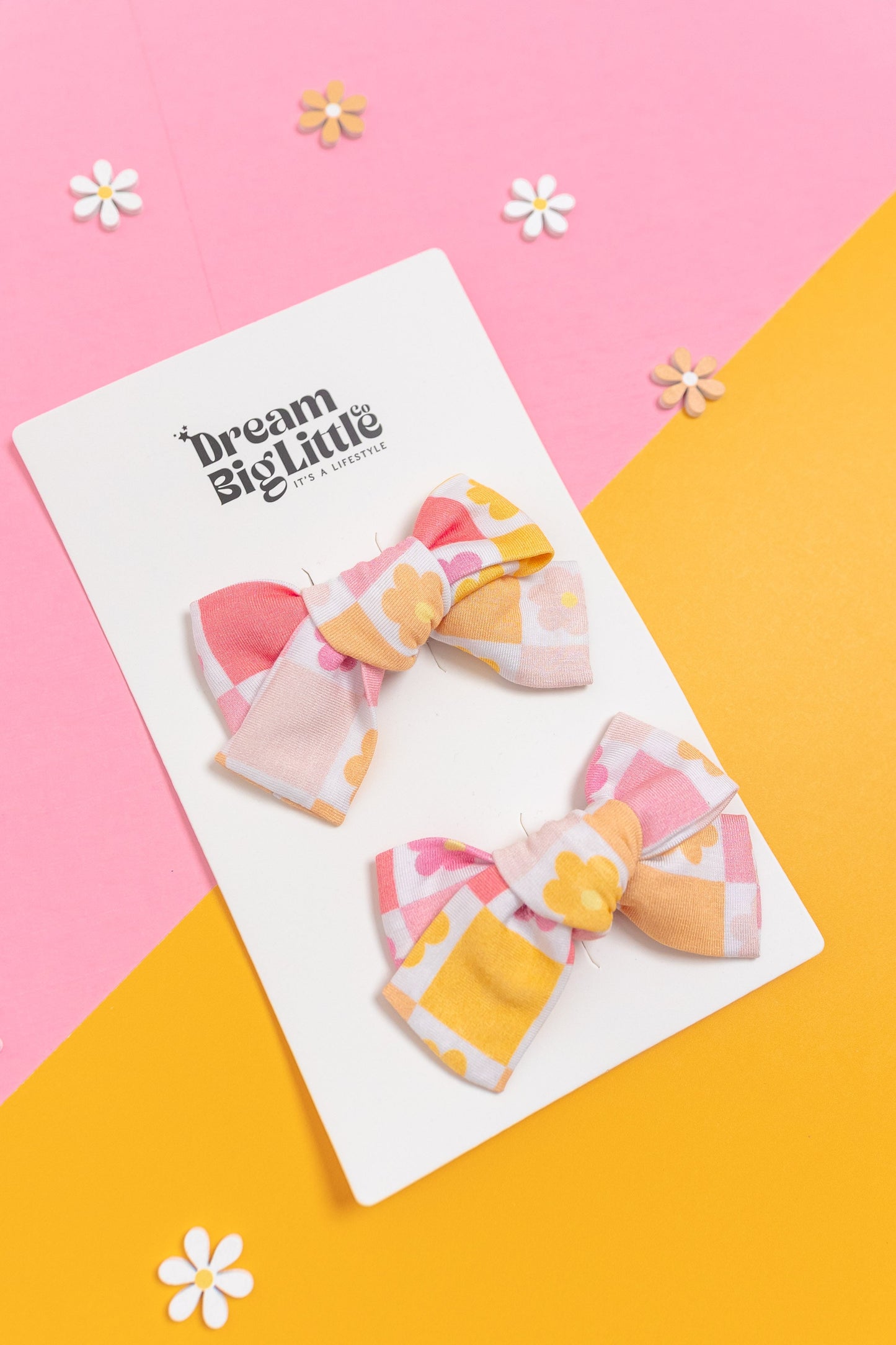 SUMMER SUNSET CHECKERS DREAM BOW HAIR CLIPS