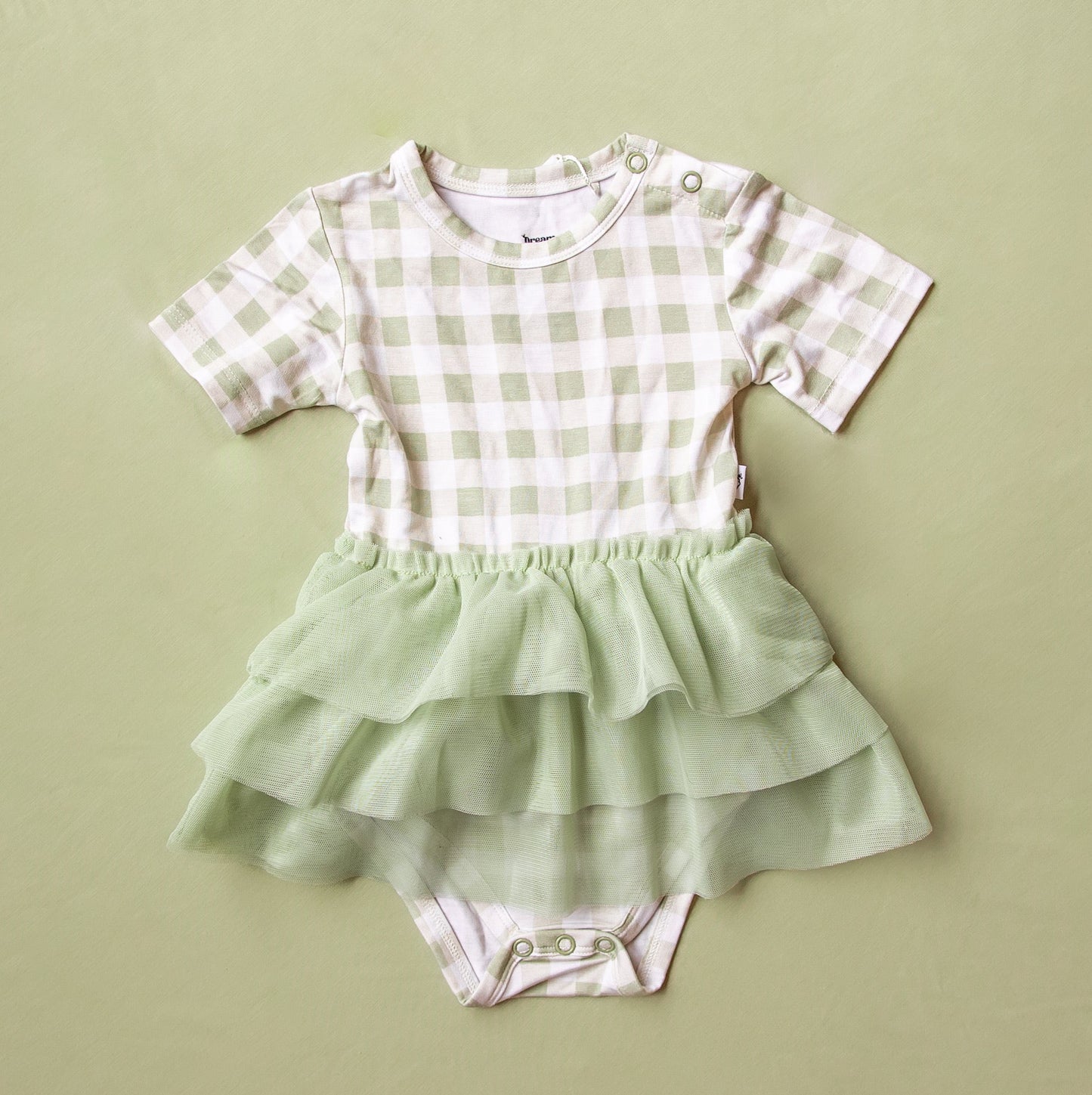 SAGE GINGHAM DREAM TUTU BODYSUIT DRESS