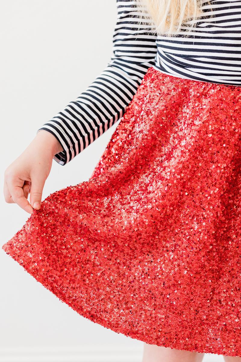 Red Sequin Twirl Skirt