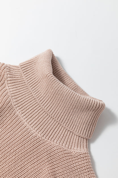 Oatmeal Solid Color Turtleneck Knit Tank Top