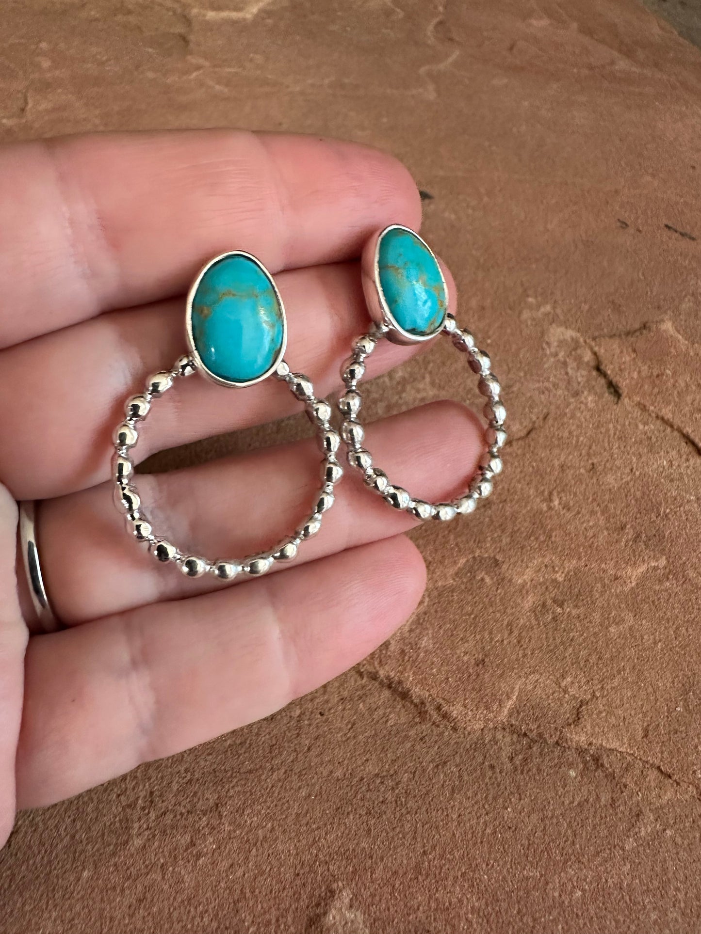 Handmade Turquoise & Sterling Silver Hoop Earrings LESS MATRIX