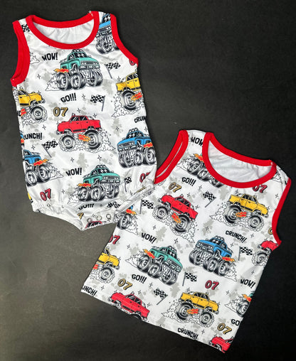 Monster Truck Bubble Romper/Tank Top