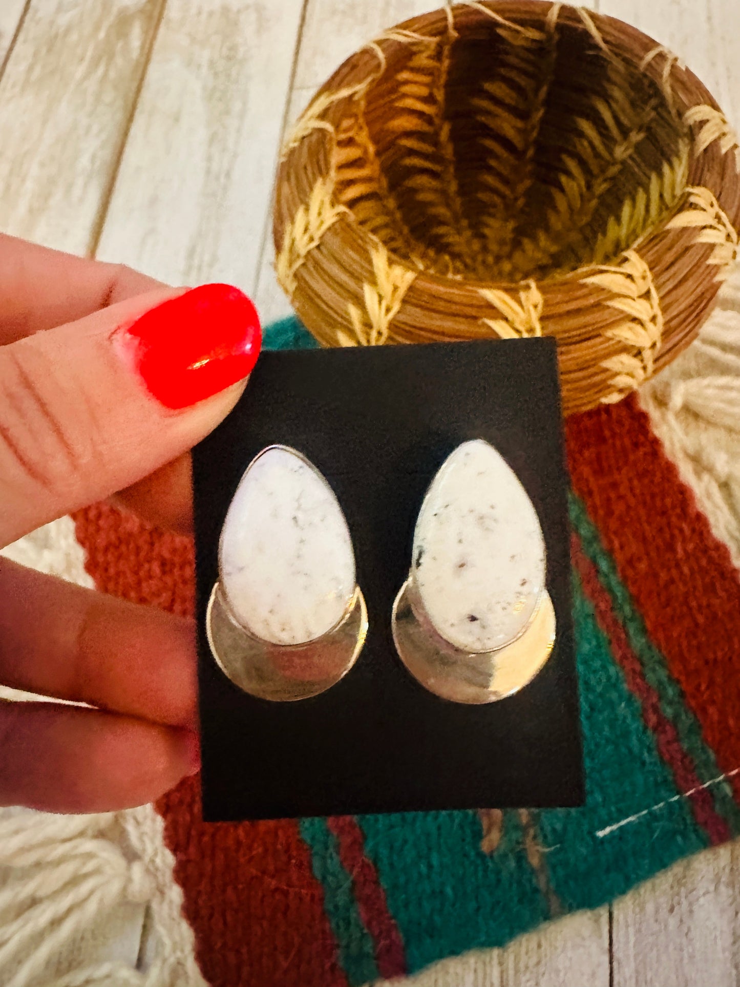 Navajo White Buffalo & Sterling Silver Post Earrings