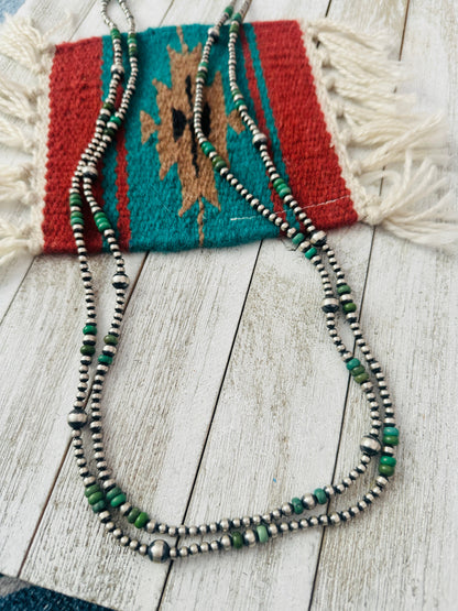 Navajo Pearl Turquoise &  Sterling Silver 70 inch Beaded Necklace