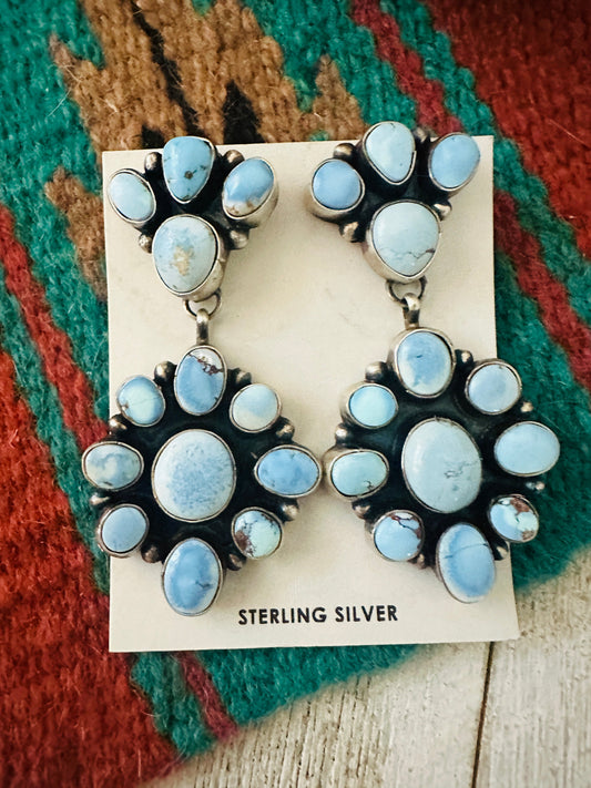 Navajo Golden Hills Turquoise & Sterling Silver Cluster Dangle Earrings