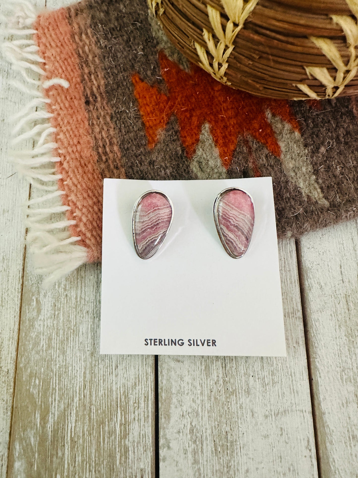 Navajo Rhodochrosite and Sterling Silver Clip On Earrings