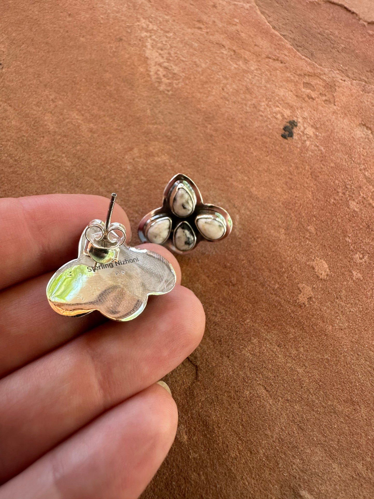 Handmade The Sunny White Buffalo Sterling Silver Post Earrings