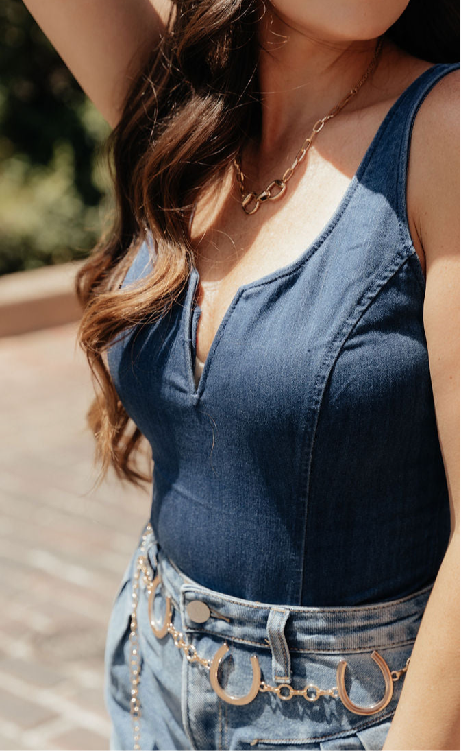 The Evelyn Bodysuit in Dark Wash