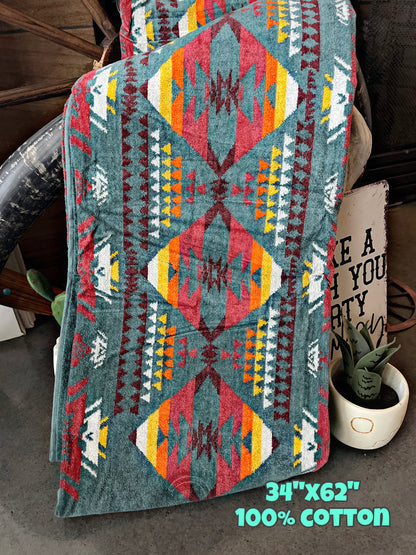 Grey/Red Aztec Towel