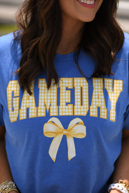 Game Day Gingham Bow Royal Tee