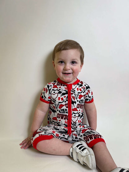 Red Cowboy Bamboo Shortie Romper