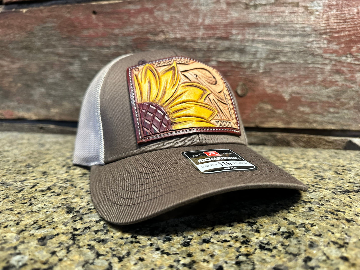 Sunflower and Southwest Handtooled Leather Patch Cap