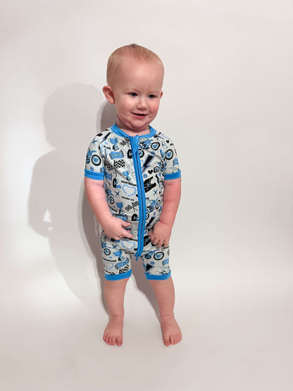 BLUE Heartbreaker Racing Co Bamboo Shortie Romper