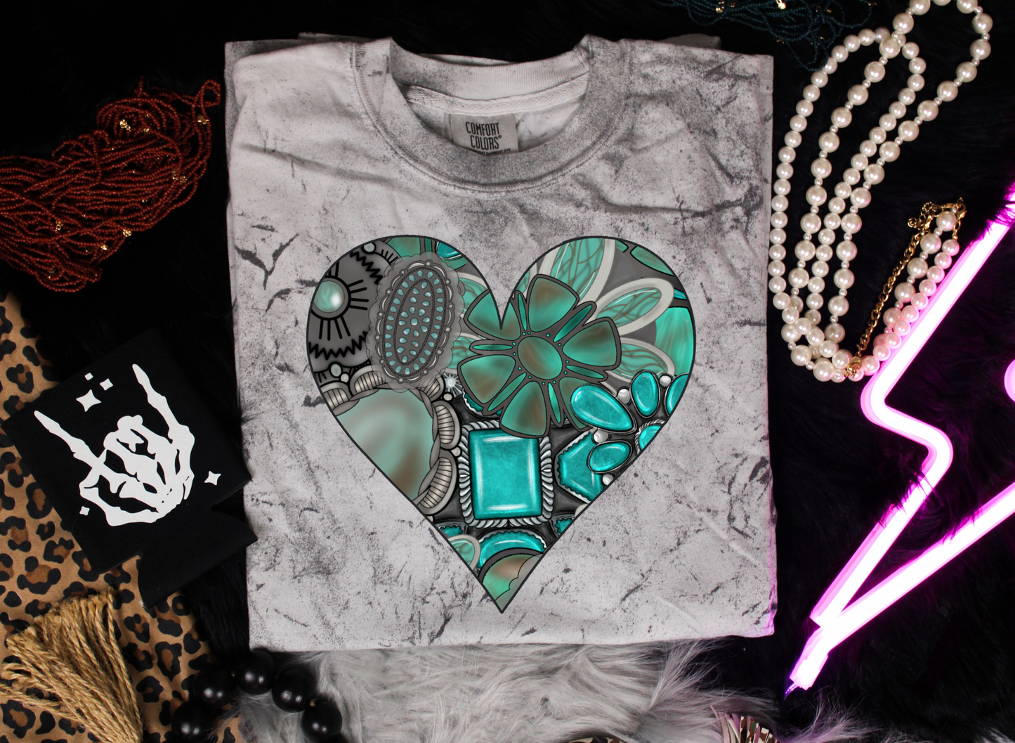 Turquoise Heart Colorblast Graphic Tee