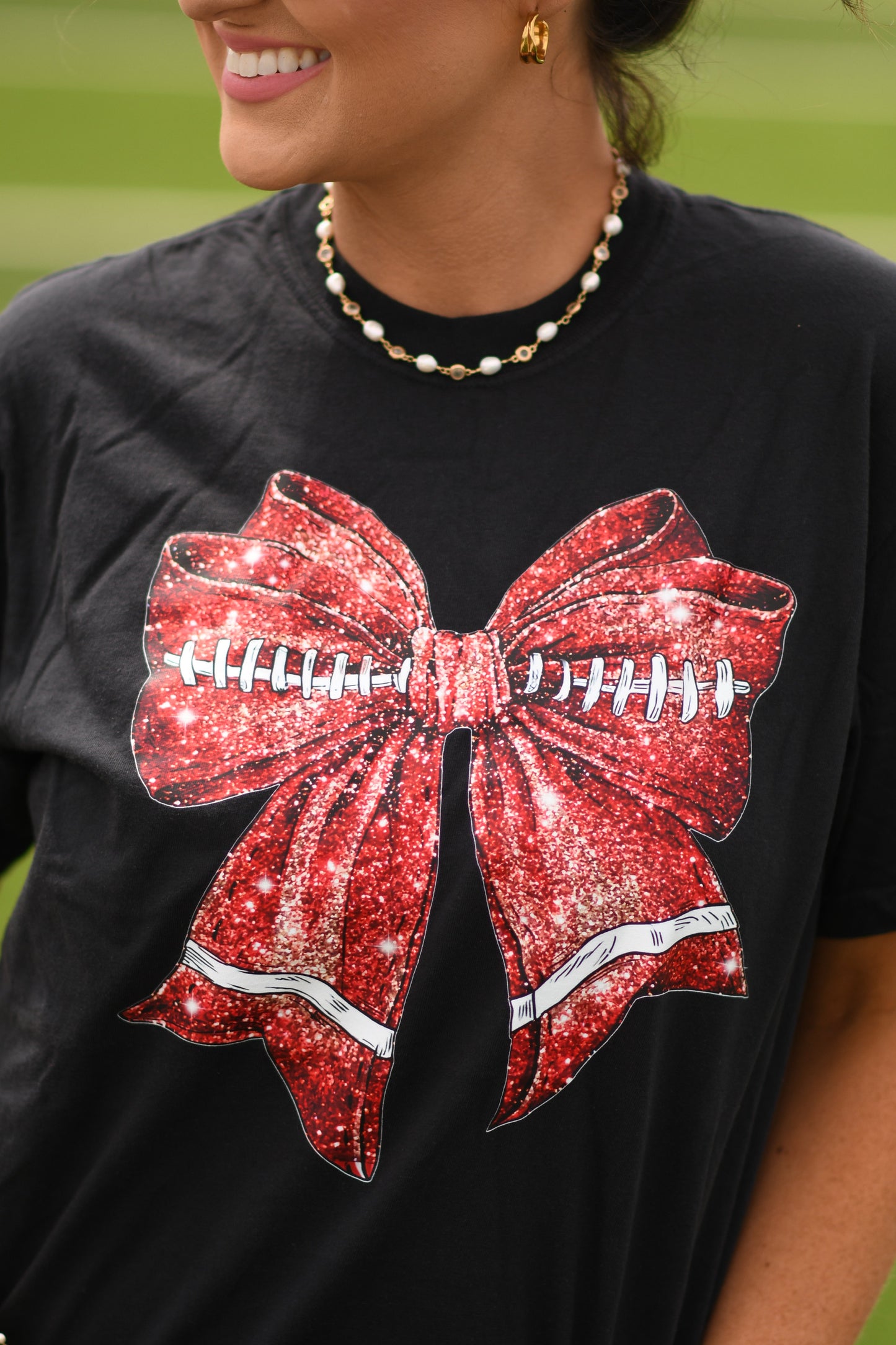 Red Faux Glitter Football Tee