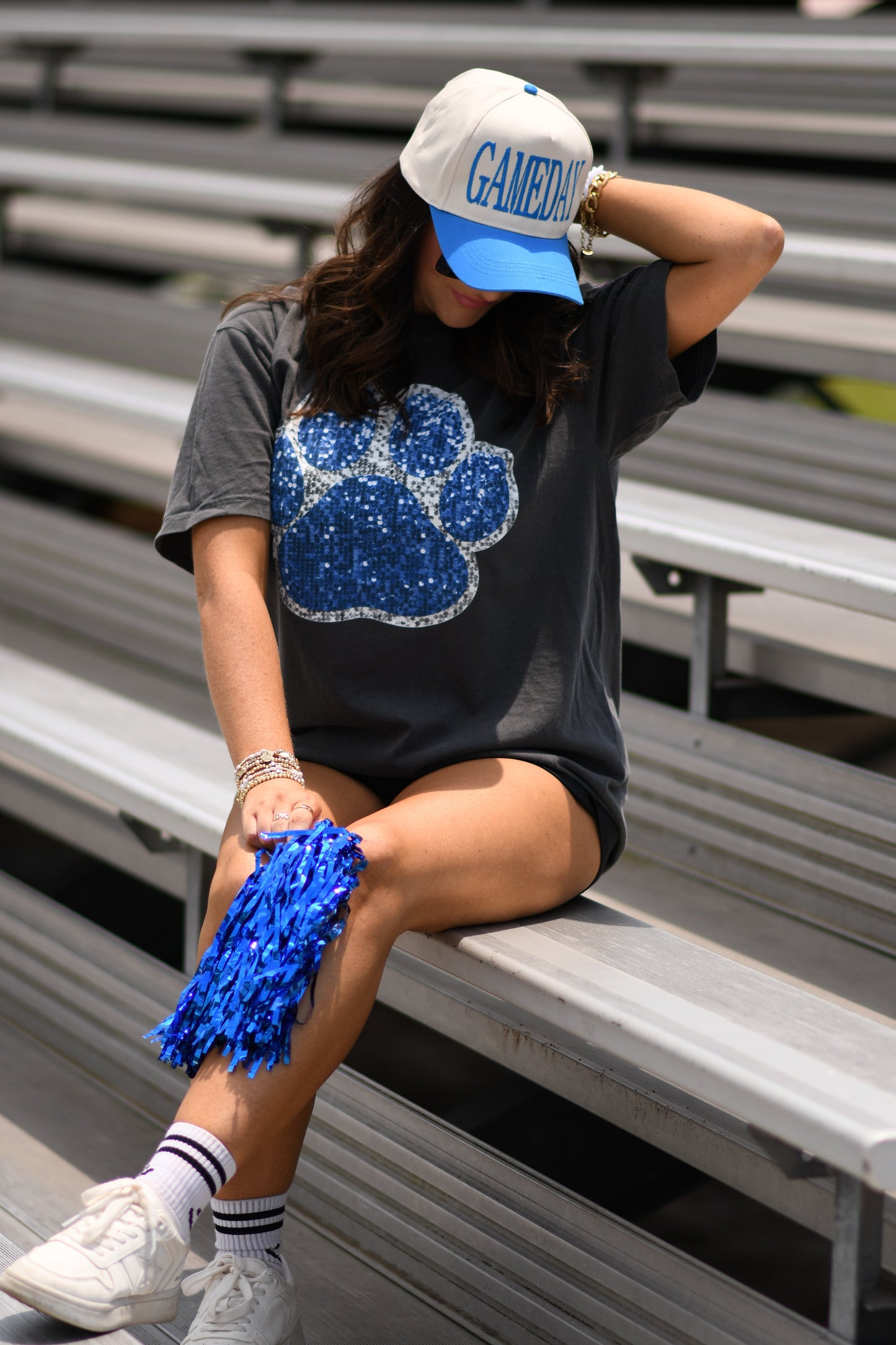 Blue & Silver Faux Glitter Paw Print Tee