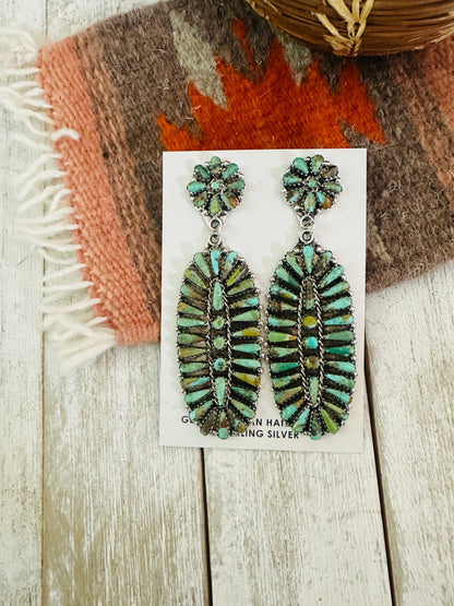 Navajo Royston Turquoise & Sterling Silver Cluster Dangle Earrings