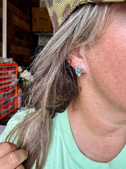 Smaller Cactus earrings stud - sterling silver and turquoise