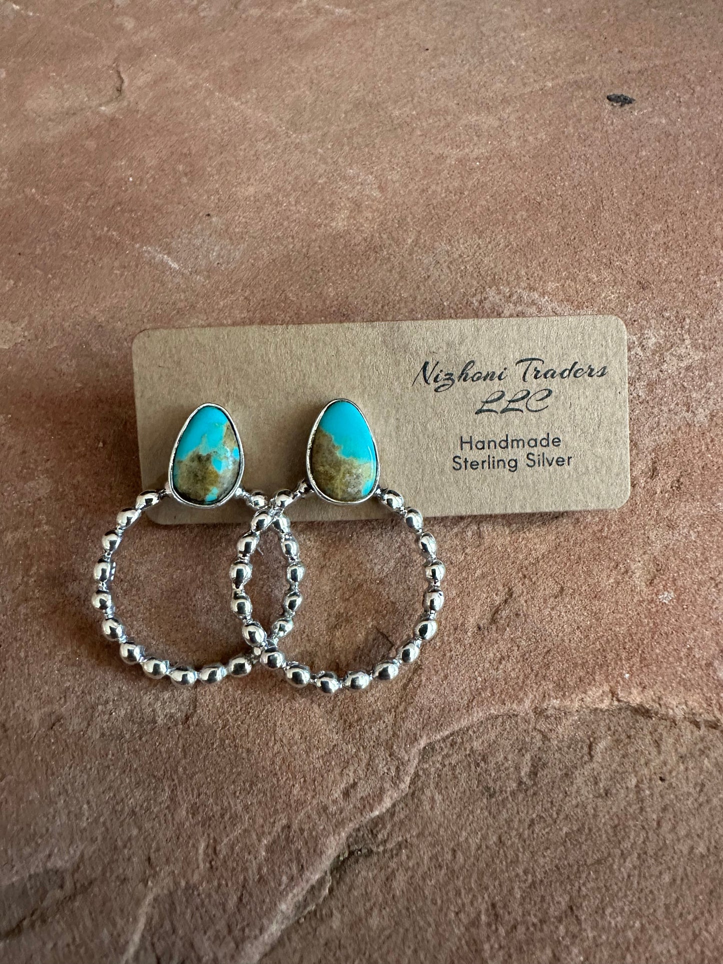 Handmade Turquoise & Sterling Silver Hoop Earrings MORE MATRIX