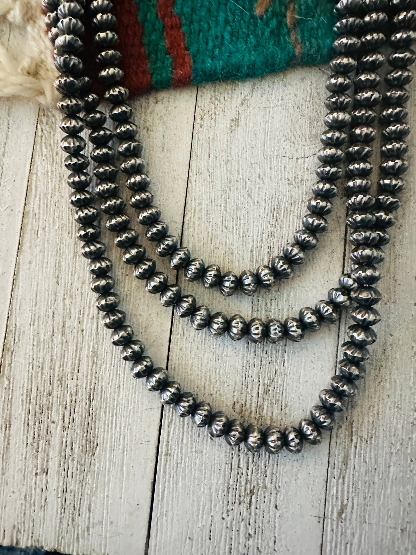 Sterling Silver Navajo Pearl Triple-Strand Beaded Necklace