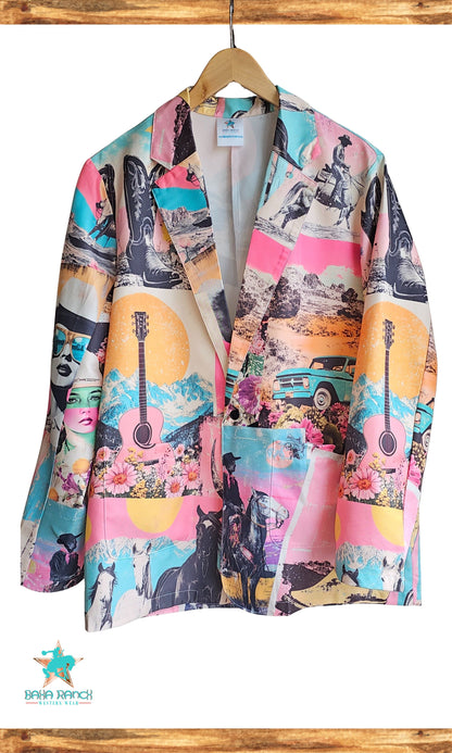 Baha Ranch Retro Pop Western Collage Blazer