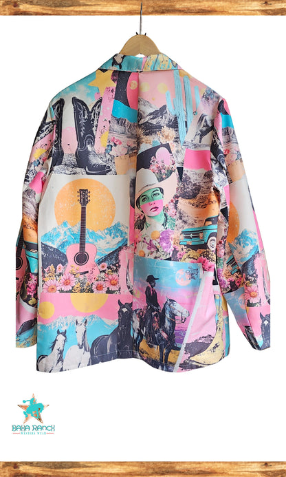 Baha Ranch Retro Pop Western Collage Blazer