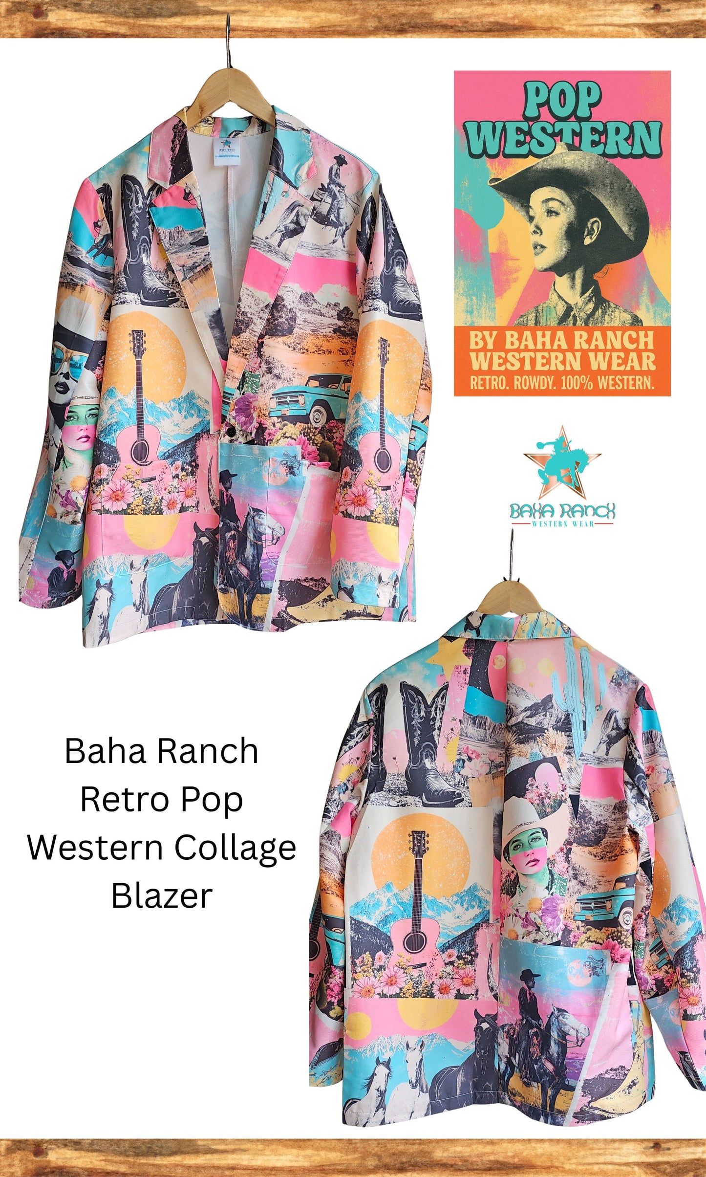 Baha Ranch Retro Pop Western Collage Blazer