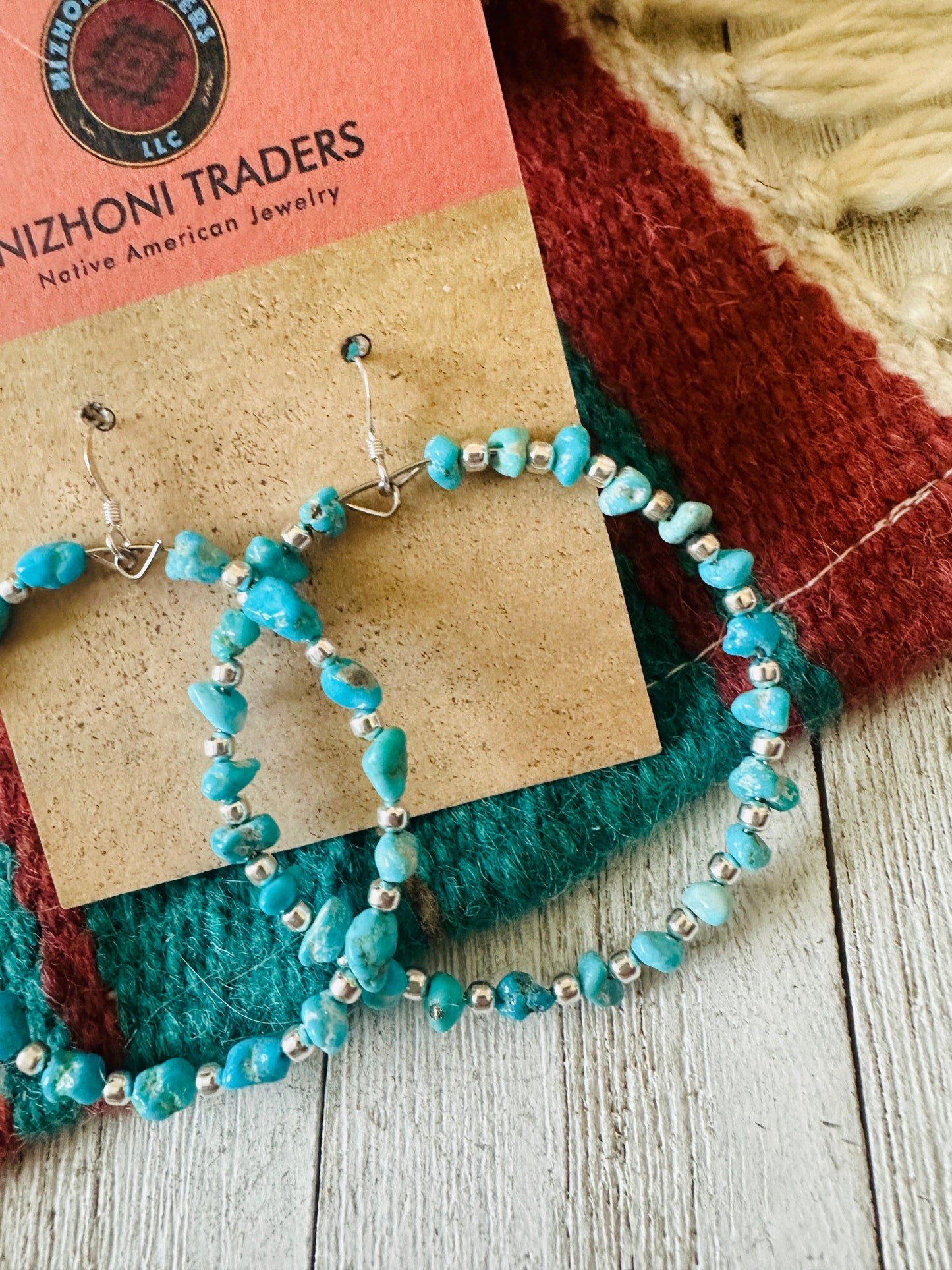 Navajo Turquoise & Sterling Silver Dangle Hoop Earrings