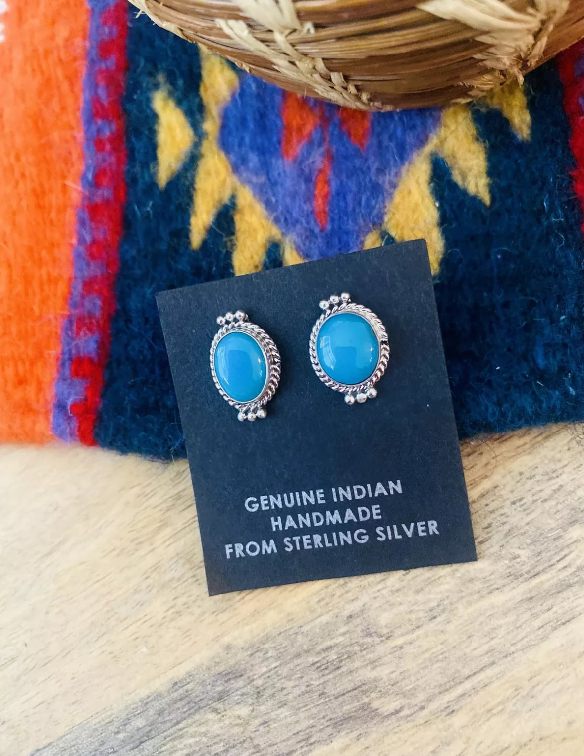 Navajo Kingman Turquoise and Sterling Silver Stud Earrings