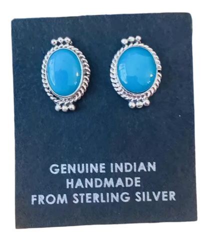 Navajo Kingman Turquoise and Sterling Silver Stud Earrings