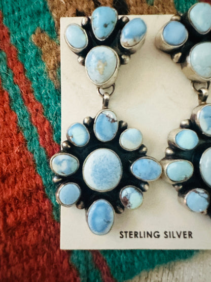 Navajo Golden Hills Turquoise & Sterling Silver Cluster Dangle Earrings