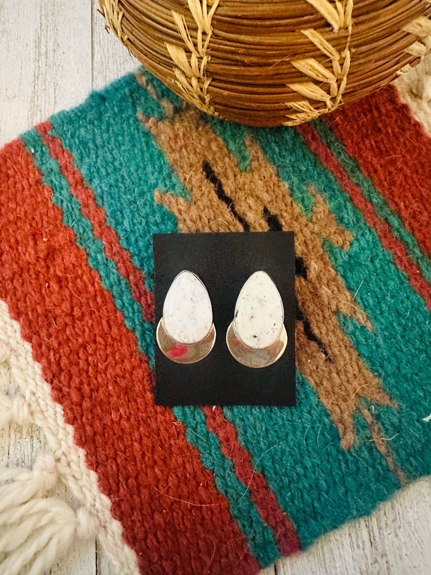 Navajo White Buffalo & Sterling Silver Post Earrings