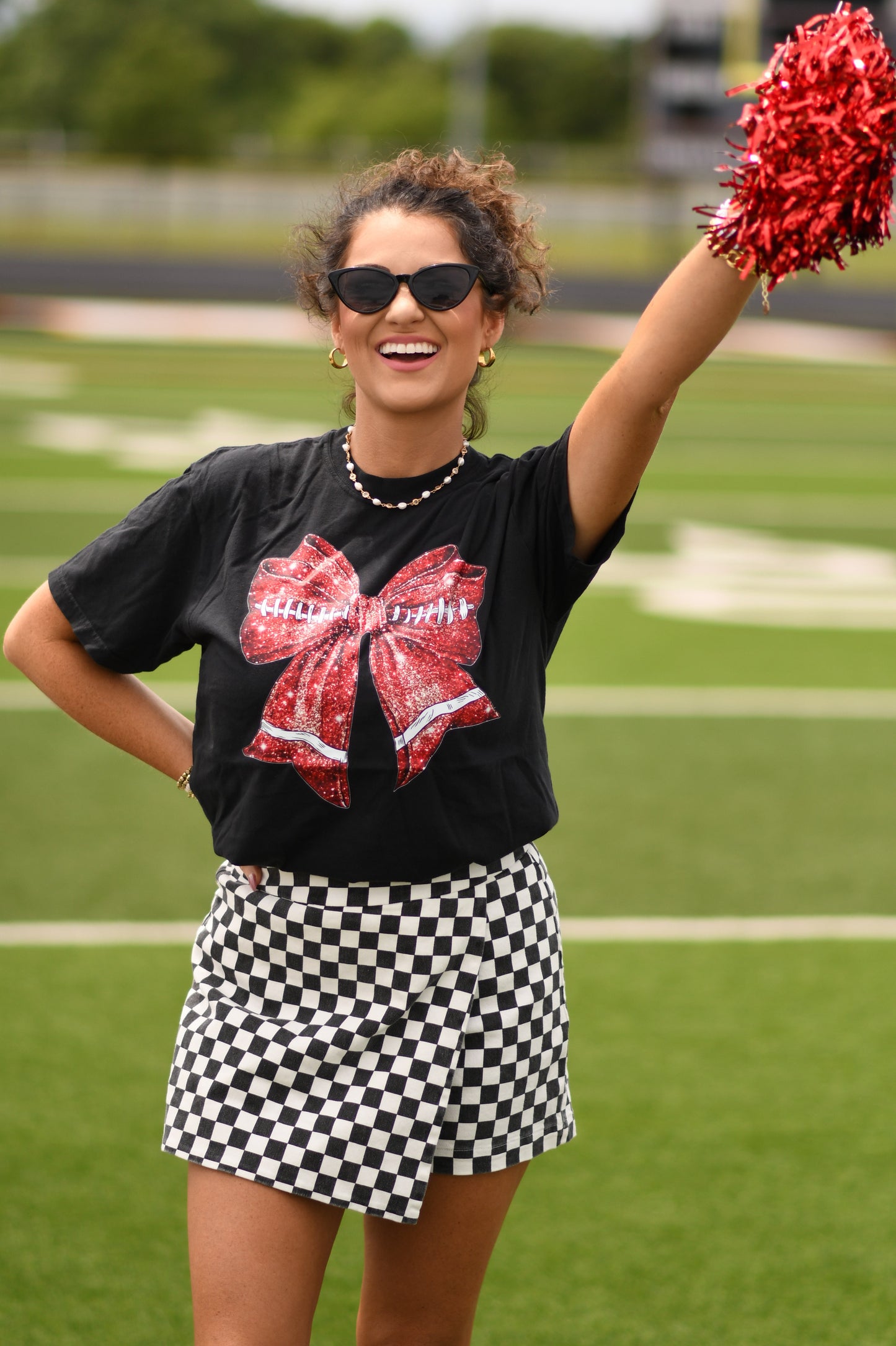 Red Faux Glitter Football Tee