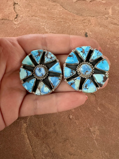 Handmade Golden Hills Turquoise & Sterling Silver Cluster Post Earrings