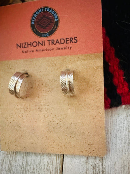 Navajo Sterling Silver Hoop Feather Earrings