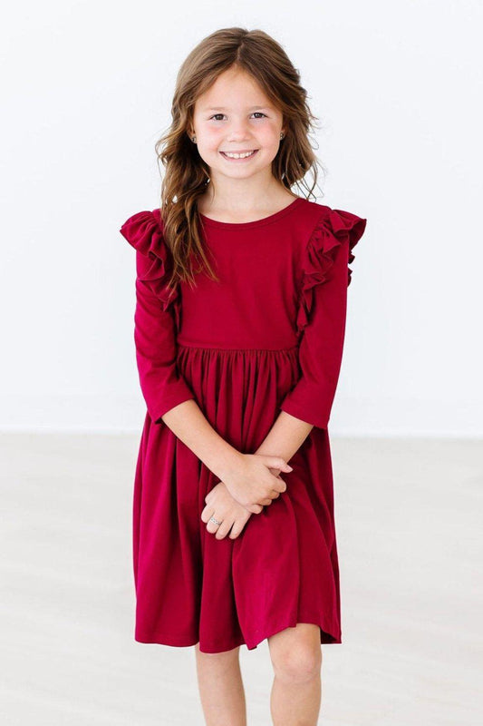 Burgundy Ruffle Twirl Dress